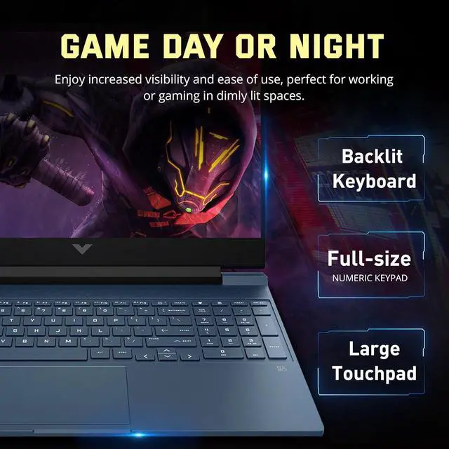 Alt view image 7 of 7 - HP Victus 15.6" Gaming Laptop, 144Hz Full HD IPS Display, Intel-i5 12450H, 8GB Memory, 512GB SSD + 160GB Docking Station Set, NVIDIA GeForce RTX 3050, Backlit Keyboard, Wi-Fi 6, Win 11 Pro, Blue