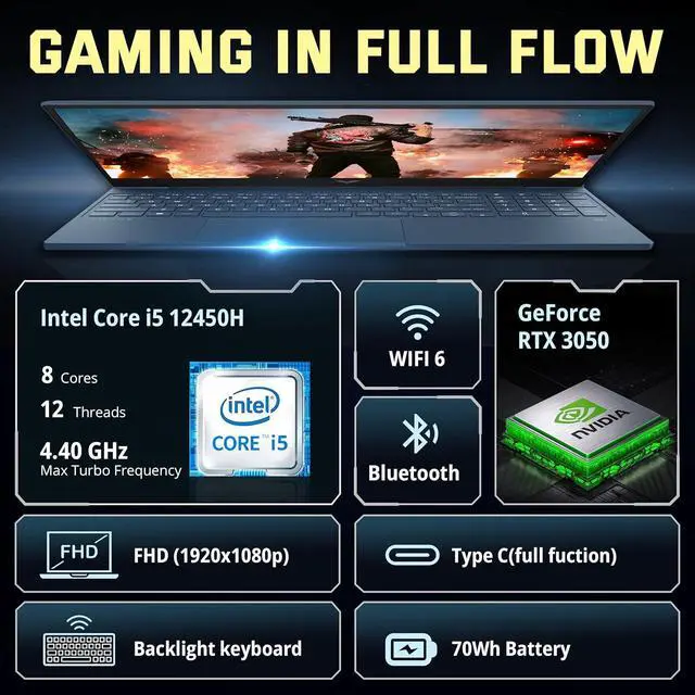 Alt view image 3 of 7 - HP Victus 15.6" Gaming Laptop, 144Hz Full HD IPS Display, Intel-i5 12450H, 8GB Memory, 512GB SSD + 160GB Docking Station Set, NVIDIA GeForce RTX 3050, Backlit Keyboard, Wi-Fi 6, Win 11 Pro, Blue