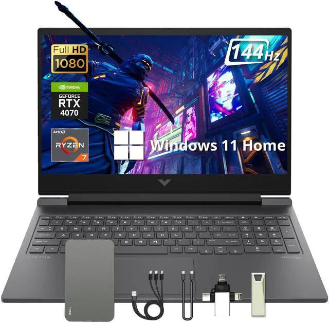 Main image of HP Victus 16.1" Gaming Laptop, 144Hz FHD Anti-glare, AMD Ryzen 7-8845HS, 16GB DDR5, 512GB SSD + 160GB Docking Station, GeForce RTX 4070, Backlit Keyboard, FHD Camera, Wi-Fi 6, Win 11, Silver