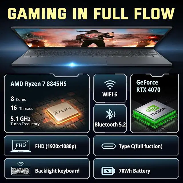 Alt view image 4 of 7 - HP Victus 16.1" Gaming Laptop, 144Hz FHD Anti-glare, AMD Ryzen 7-8845HS, 16GB DDR5, 512GB SSD + 160GB Docking Station, GeForce RTX 4070, Backlit Keyboard, FHD Camera, Wi-Fi 6, Win 11, Silver