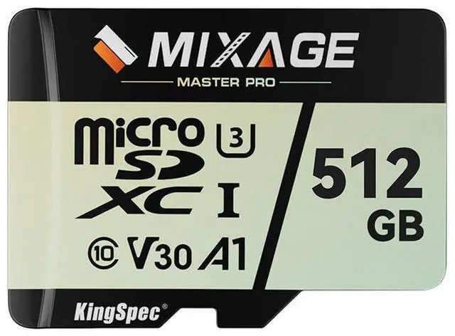 Main image of MIXAGE 512GB microSDXC Memory Cards, UHS-I, V30, A1, 4K UHD Micro SD Card, Speed Up to 175MB/s, 3D NAND Flash MicroSD 512GB 1 Pack