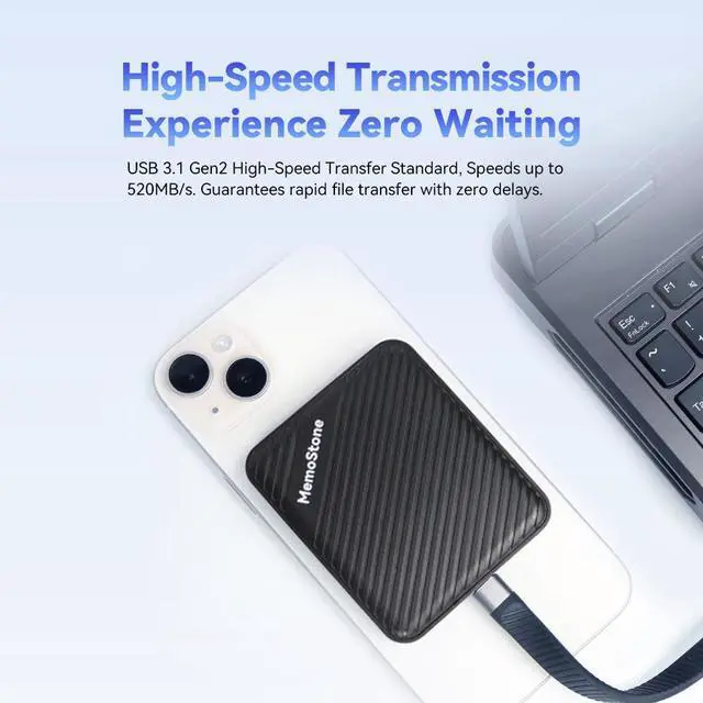 Alt view image 6 of 6 - MemoStone 512GB External SSD With Magnetic USB 3.1 Gen2 3D NAND Flash Portable Solid State Drive Type C Interface 520MB/s For Laptop, Mobile, Tablet 512GB