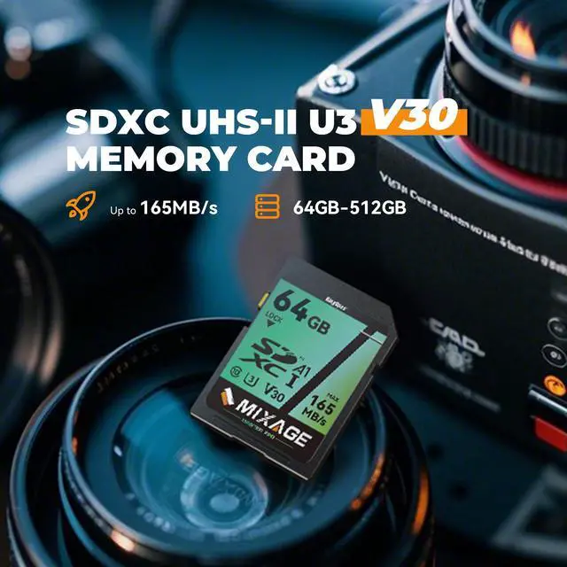 Alt view image 3 of 7 - MIXAGE 256GB 4K 8K Video Card UHS-I U3 V30 A1 Speed Up to 165MB/s SD Memory SDXC 256GB