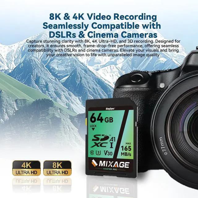 Alt view image 5 of 7 - MIXAGE 256GB 4K 8K Video Card UHS-I U3 V30 A1 Speed Up to 165MB/s SD Memory SDXC 256GB