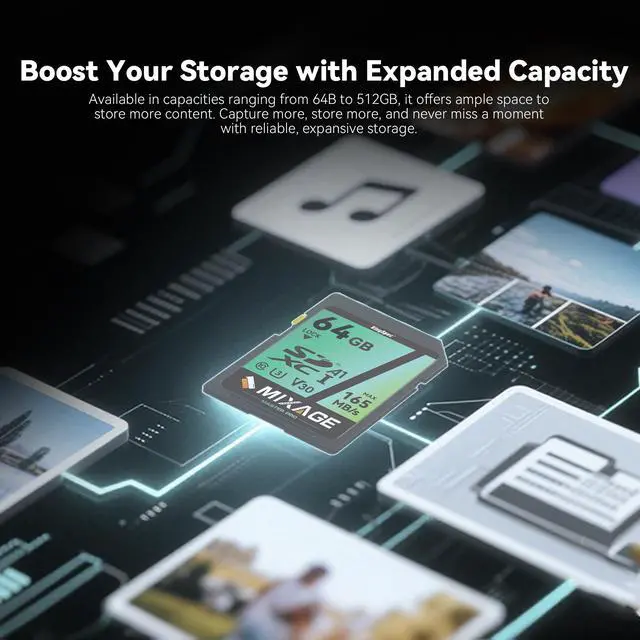 Alt view image 5 of 7 - MIXAGE 512GB 4K 8K Video Card UHS-I U3 V30 A1 Speed Up to 165MB/s SD Memory SDXC 512GB