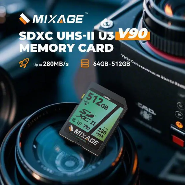 Alt view image 3 of 7 - MIXAGE High Speed 256GB C10 UHS-II U3 V90 A1 SD Memory Card Read/Write Speed Up to 280/269MB/s For 4K/8K Video Recording 256GB