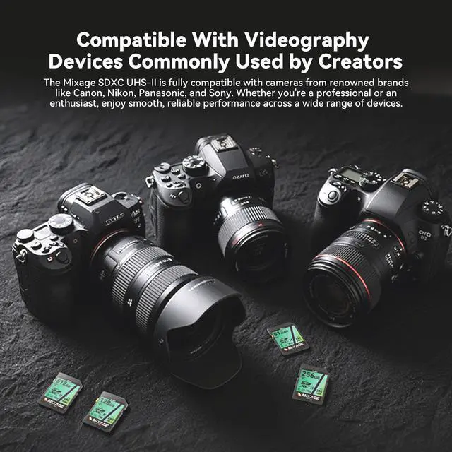 Alt view image 6 of 7 - MIXAGE High Speed 256GB C10 UHS-II U3 V90 A1 SD Memory Card Read/Write Speed Up to 280/269MB/s For 4K/8K Video Recording 256GB