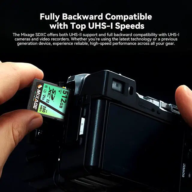 Alt view image 5 of 7 - MIXAGE High Speed 256GB C10 UHS-II U3 V90 A1 SD Memory Card Read/Write Speed Up to 280/269MB/s For 4K/8K Video Recording 256GB