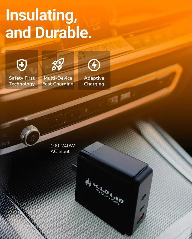 Alt view image 6 of 7 - M.A.D LAB 65W GaN Fast Charger  3-Port USB C Charger Block, Compact Travel Adapter, Swappable Plugs, High-Speed Charging for iPhone, iPad, MacBook, Android, and More