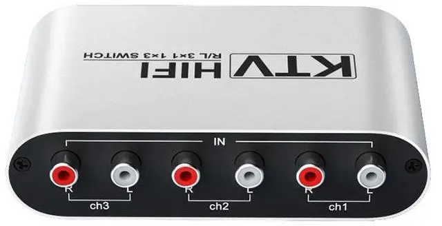 Main image of audio red and white cables,3.5mm connectors
Factory direct-sale AV audio switcher with 3-input and 1-output switching, 1-input and 3-output switching.
