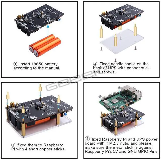 Alt view image 3 of 5 - Suitable for Raspberry Pi 3B/3B+/4B UPS power supply for measuring 5V output and reading RTC battery level