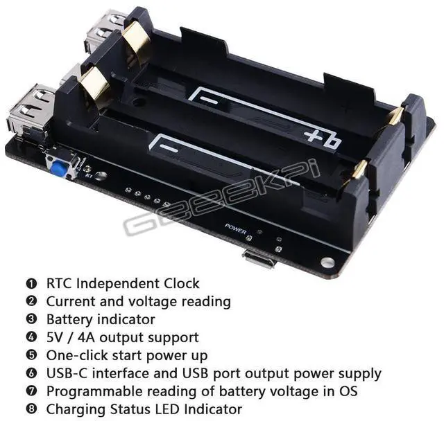 Alt view image 4 of 5 - Suitable for Raspberry Pi 3B/3B+/4B UPS power supply for measuring 5V output and reading RTC battery level