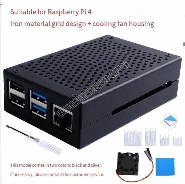 Main image of Suitable for Raspbemy Pi4 (made of iron) with grid design and cooling fan, with a casing