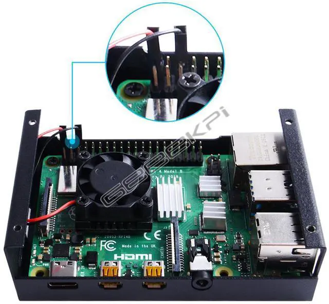 Alt view image 2 of 5 - Suitable for Raspbemy Pi4 (made of iron) with grid design and cooling fan, with a casing