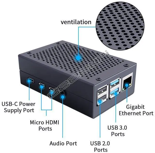 Alt view image 5 of 5 - Suitable for Raspbemy Pi4 (made of iron) with grid design and cooling fan, with a casing