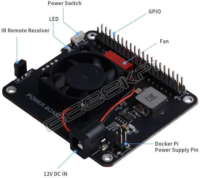 Alt view image 4 of 5 - Suitable for Raspberry Pi (raspberry pi 4/3B+) power board with 5V4A powersupply,equipped with fan and infrared remote control.