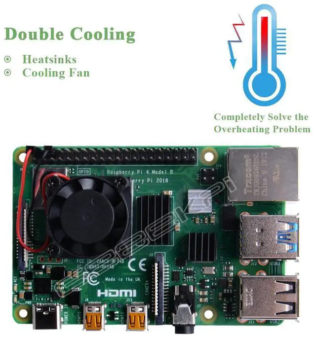 Alt view image 3 of 5 - Suitable for Raspberry Pi 4B cooling fan kit