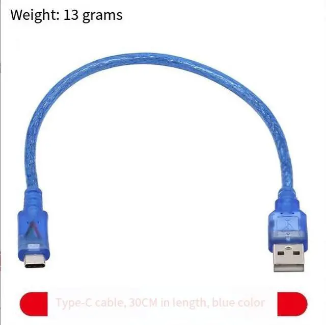 Alt view image 5 of 5 - Transparent blue type-C data cable, transparent charging cable, UsB to type-C data cable, 30cm mobile phone connection cable