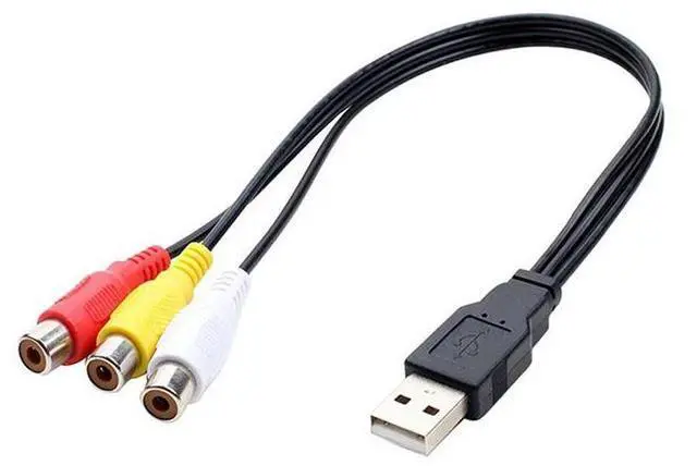 Alt view image 4 of 5 - USB male to 3RCA female AV audio cable 3RCA USBA male to three-lobed female connector video/audio cable 25cm