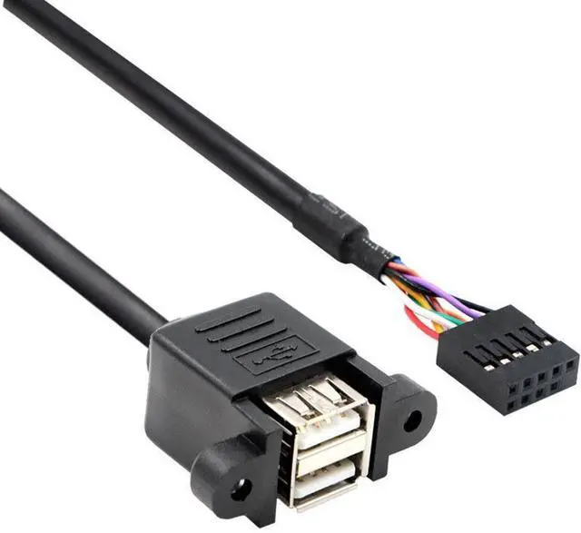 Main image of Motherboard 9-pin to dual-port USB adapter cable with screw holes forfixing USB extension cable, DuPont 2.54spacing