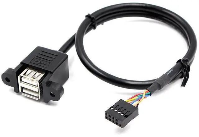 Alt view image 2 of 5 - Motherboard 9-pin to dual-port USB adapter cable with screw holes forfixing USB extension cable, DuPont 2.54spacing