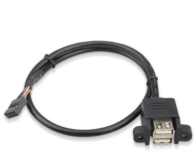 Alt view image 5 of 5 - Motherboard 9-pin to dual-port USB adapter cable with screw holes forfixing USB extension cable, DuPont 2.54spacing
