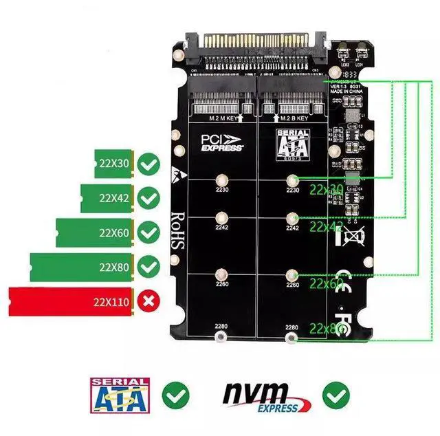 Alt view image 3 of 5 - U.2 adapter-Dual-interface NVME M.2 SSD to SFF-8639 adapter