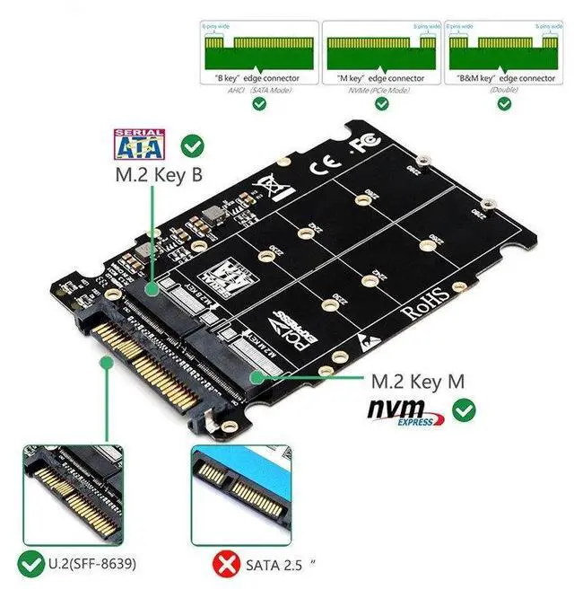 Alt view image 5 of 5 - U.2 adapter-Dual-interface NVME M.2 SSD to SFF-8639 adapter