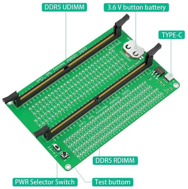Alt view image 3 of 5 - DDR5 memory module server detec tion tool, desktop computer motherb oard rep air tester, with extemal indic ator lights
