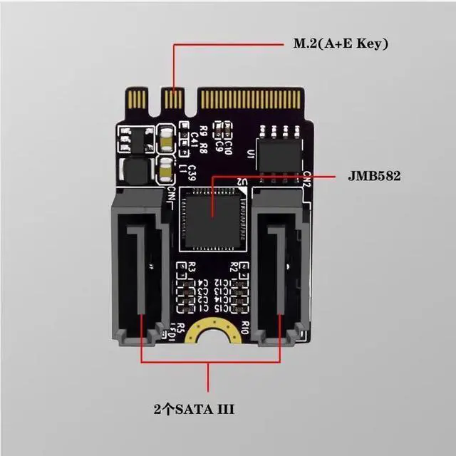 Alt view image 2 of 4 - M2 KEY A+E to SATA 3.0 Extended WlFl Port M.2 to SATA Hard Drive Adapter Driver-Free JMB
582