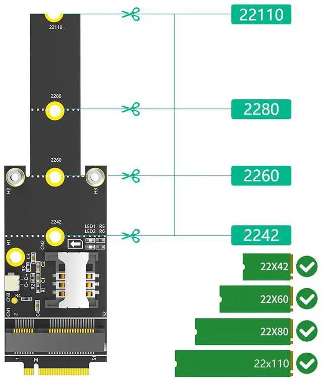 Alt view image 3 of 5 - New V3.0 M.2 KEY adapter for converting to mini PCl-E, mini PCl-E to M2 with SlM card