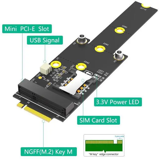 Alt view image 5 of 5 - New V3.0 M.2 KEY adapter for converting to mini PCl-E, mini PCl-E to M2 with SlM card