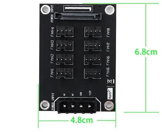 Main image of 12V Computer Case Fan Hub Expansion Card 8-port HUB Dual PowerInput Fan Hub One-year warranty: 10 PCS sold within 1 year