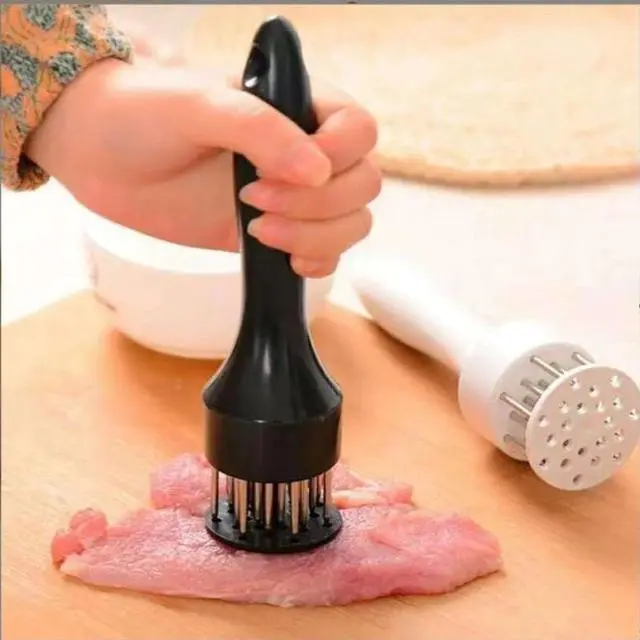 Alt view image 3 of 4 - Stainless steel automatic rebound meat hammer for meat stufing meat needle Household kitchen steak wire-breaking meat penetration tool