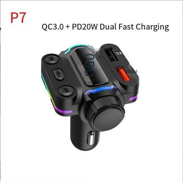 Alt view image 6 of 6 - Car Bluetooth Hands-Free FM Transmitter, Car MP3 Music Player, QC3.0 Fast Charger, PD20W Dual Output