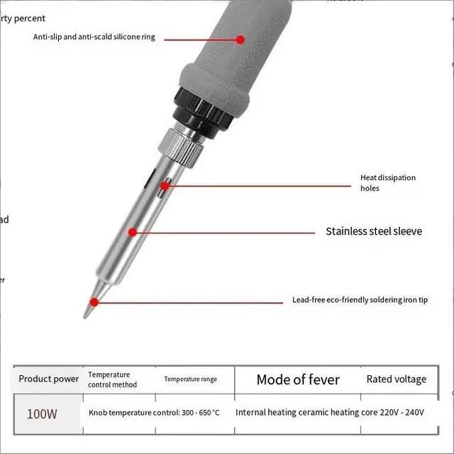 Alt view image 5 of 5 - 100N/ high-power sold erin g iron with switch, 220v, ind ustrial-grade constant-temperature welding pen, soldering iron set