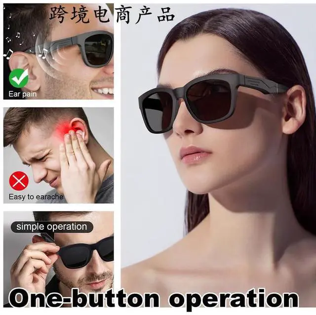 Alt view image 6 of 6 - Smart Bluetooth headphones and glasses, wireless multi-functional car call audio polarized sunglasses, black technology.