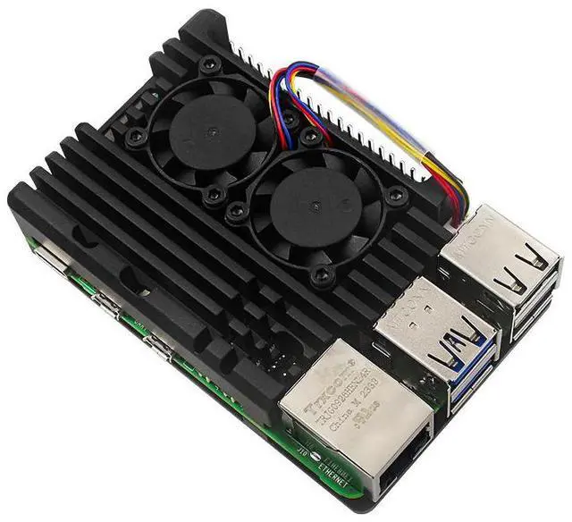 Main image of Raspberry Pi 5th generation 5B with dual fans and aluminum casing - Raspberry Pi 5 passive cooling box with metal
casing