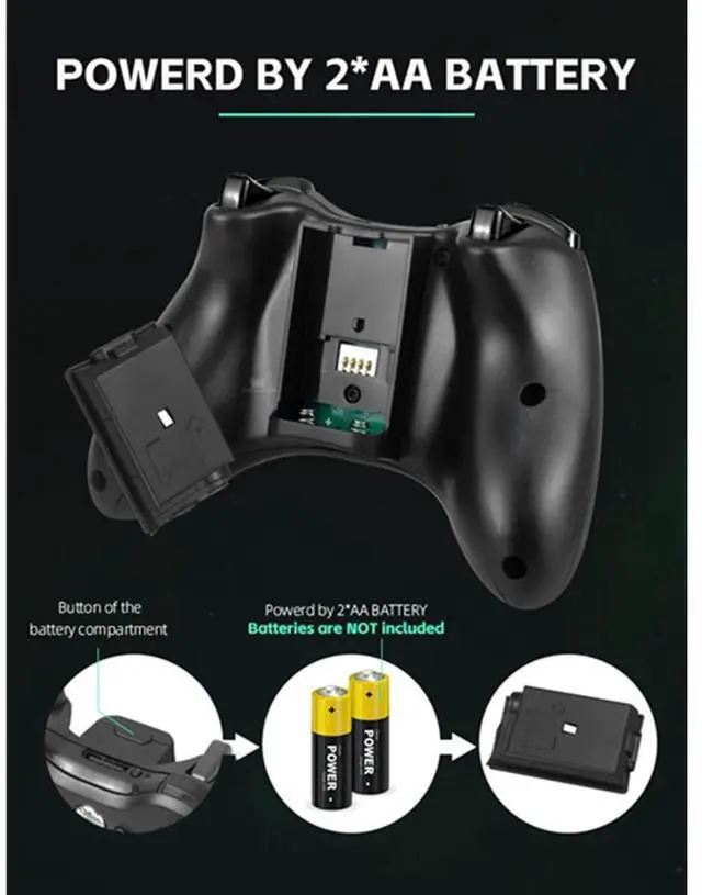 Alt view image 6 of 6 - Applicable to Xbox 360 /Xbox 360 slim /PCwireless controller with 2.4G wireless connection and dual vibration function