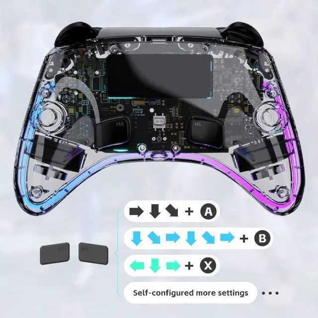 Alt view image 2 of 6 - Ap plicable to Nintendo Switch/0LED/Lite/Pc wireless Bluetooth Elite Ed ition controller with transparent case and RGB lights