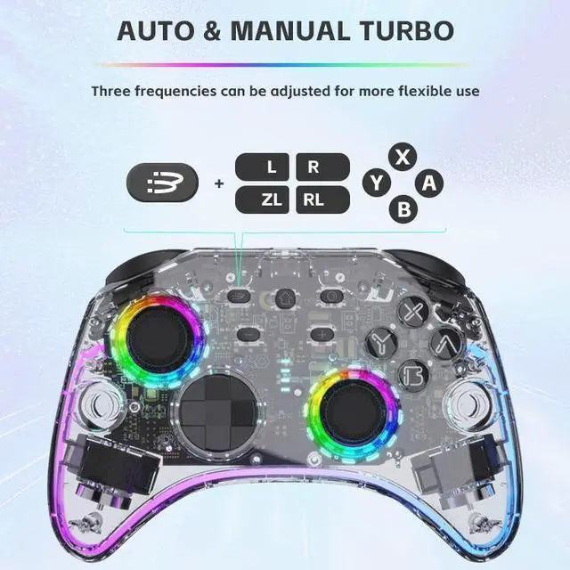 Alt view image 3 of 6 - Ap plicable to Nintendo Switch/0LED/Lite/Pc wireless Bluetooth Elite Ed ition controller with transparent case and RGB lights