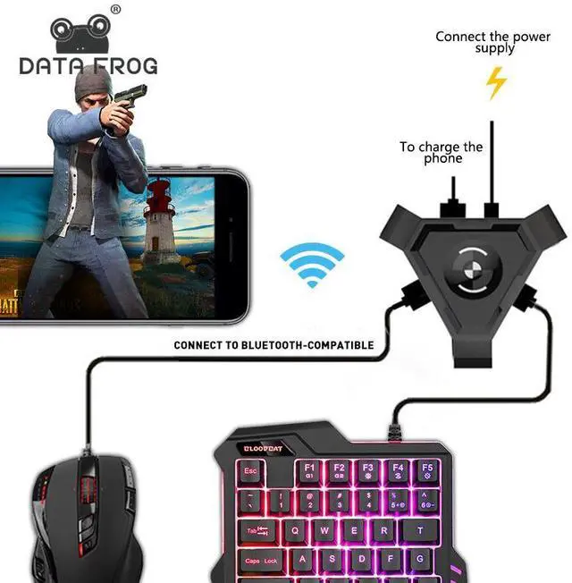 Main image of The ultimate gaming accessory- the King's Throne keyboard and mouse adapter- providessurvival-pursuit assistance for games such as "PlayerUnknown's Battlegrounds" on bothAndroid and iOS devices.