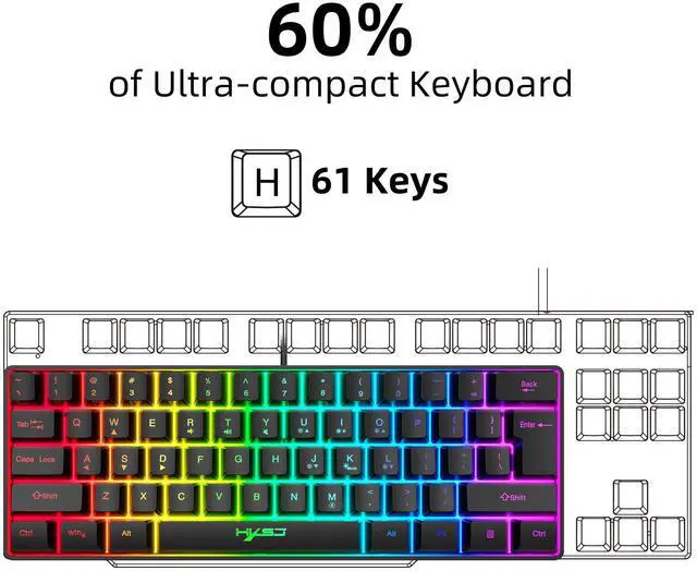 Alt view image 2 of 3 - 6l-key game membrane keyboard with RGB ighting, pota ble wired keyboard, multiple shortcut key combina ions,  stock availa ble