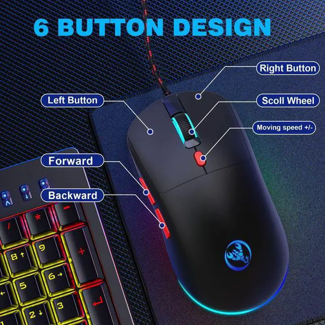 Alt view image 4 of 4 - New wired gaming mouse with colorful lighting, 6-button design, comfortable grip, suitable for gaming and office use, 3600dpi,cross-border stockavailable