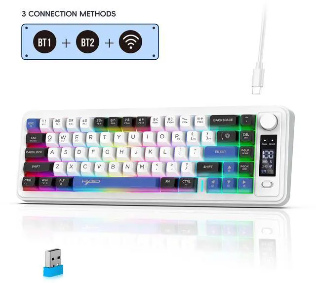 Main image of Three-mode Bluetooth wireless film keyb oard with silent ABS cap, compact and colorful backlit for gaming, esports and office use