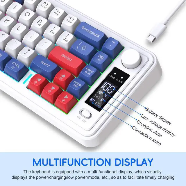 Alt view image 3 of 4 - Three-mode Bluetooth wireless film keyb oard with silent ABS cap, compact and colorful backlit for gaming, esports and office use