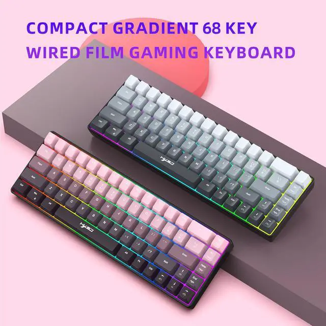 Alt view image 4 of 5 - 68-key gradient color wired film keyboard with 25 non-conflictingdual-colorinjection moldedkeycaps and RGB backlight available for wholesale immediately