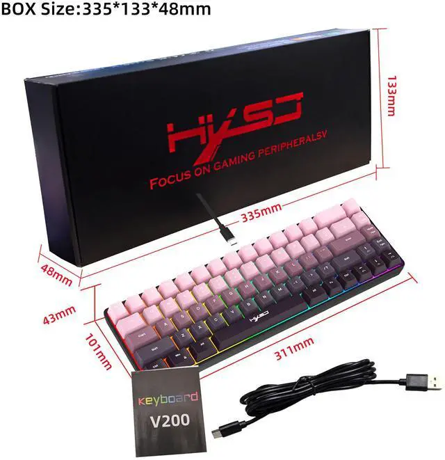 Alt view image 5 of 5 - 68-key gradient color wired film keyboard with 25 non-conflictingdual-colorinjection moldedkeycaps and RGB backlight available for wholesale immediately