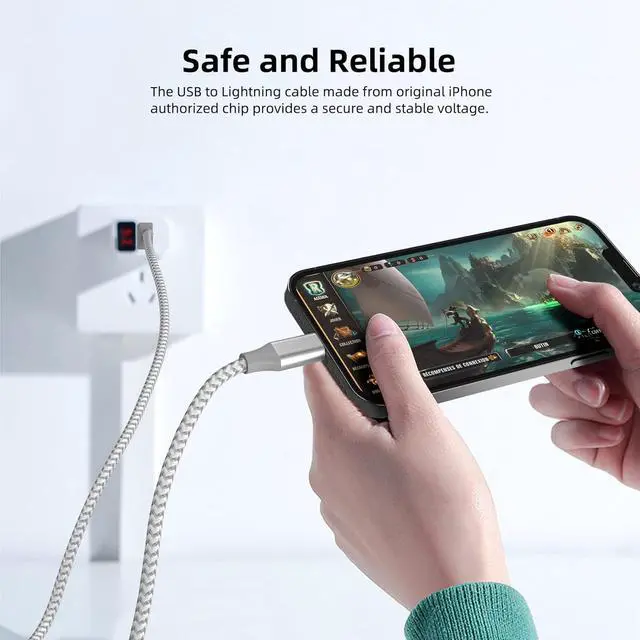 Alt view image 3 of 7 - iPhone Charger 3 Pack 10 ft Apple MFi Certified Lightning Nylon Braided Cable Fast Charging Cord Compatible with iPhone 13 12 11 Pro Max XR XS X 8 7 6 Plus SE iPad and More
