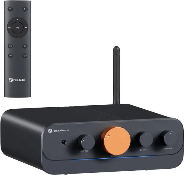 Main image of Fosi Audio HT4S Bluetooth Amplifier for Outdoor Speakers, 4 Channel Power Amp for Home Theater, Outdoor Gathering, 4.1/5.0 Ch Stereo Home Audio Receiver, Supports AUX/Optical Input with Remote Control